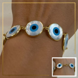 Pulseira Olho Grego Prata 950 com Banho de Ouro