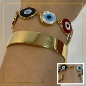Pulseira Olho Grego Prata 950 com Banho de Ouro
