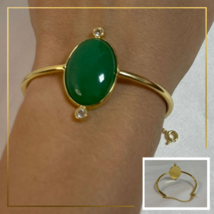 Bracelete Jade Prata 950 com Banho de Ouro