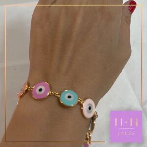 Pulseira Olho Grego Candy Prata 950 com Banho de Ouro