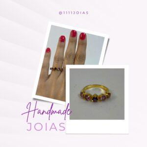 Anel 5 pedras de Ametista Prata 950 com Banho de Ouro