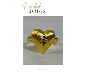 Anel Coração Acetinado Topázio Incolor Prata 950 com Banho de Ouro