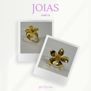 Anel Flor Topázio Incolor Prata 950 com Banho de Ouro