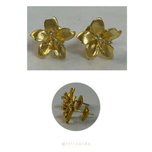 Brinco Flor Prata 950 com Banho de Ouro