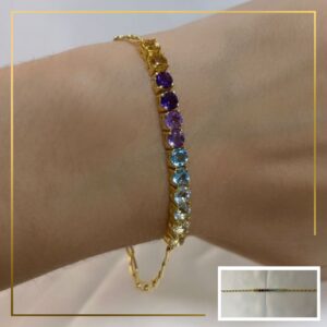 Meia Riviera Mix de Cores Prata 950 com Banho de Ouro