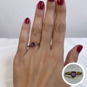 Anel com Ametista em Prata 950 com Banho de Ouro