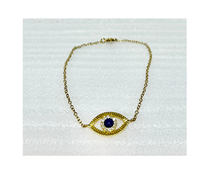 Pulseira Olho Grego Lapis Lazuli e Topázio Incolor Prata 950 com Banho de Ouro