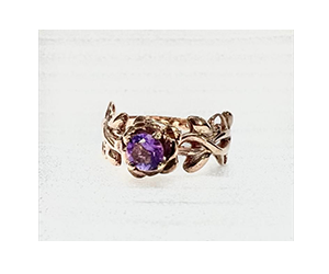 Anel Rosa Ametista Prata 950 com Banho de Ouro